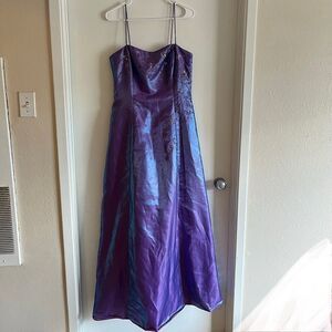 Vintage Niki Livas Dress 12 Purple Beaded Formal Gown Prom Party Evening 90s y2k